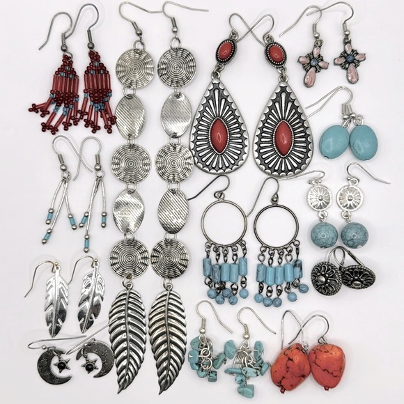 Fashion Jewelry Jewelry - 13 Pair Southwestern Tribal Boho Festival Gypsy Bohemian Earring Lot Bundle